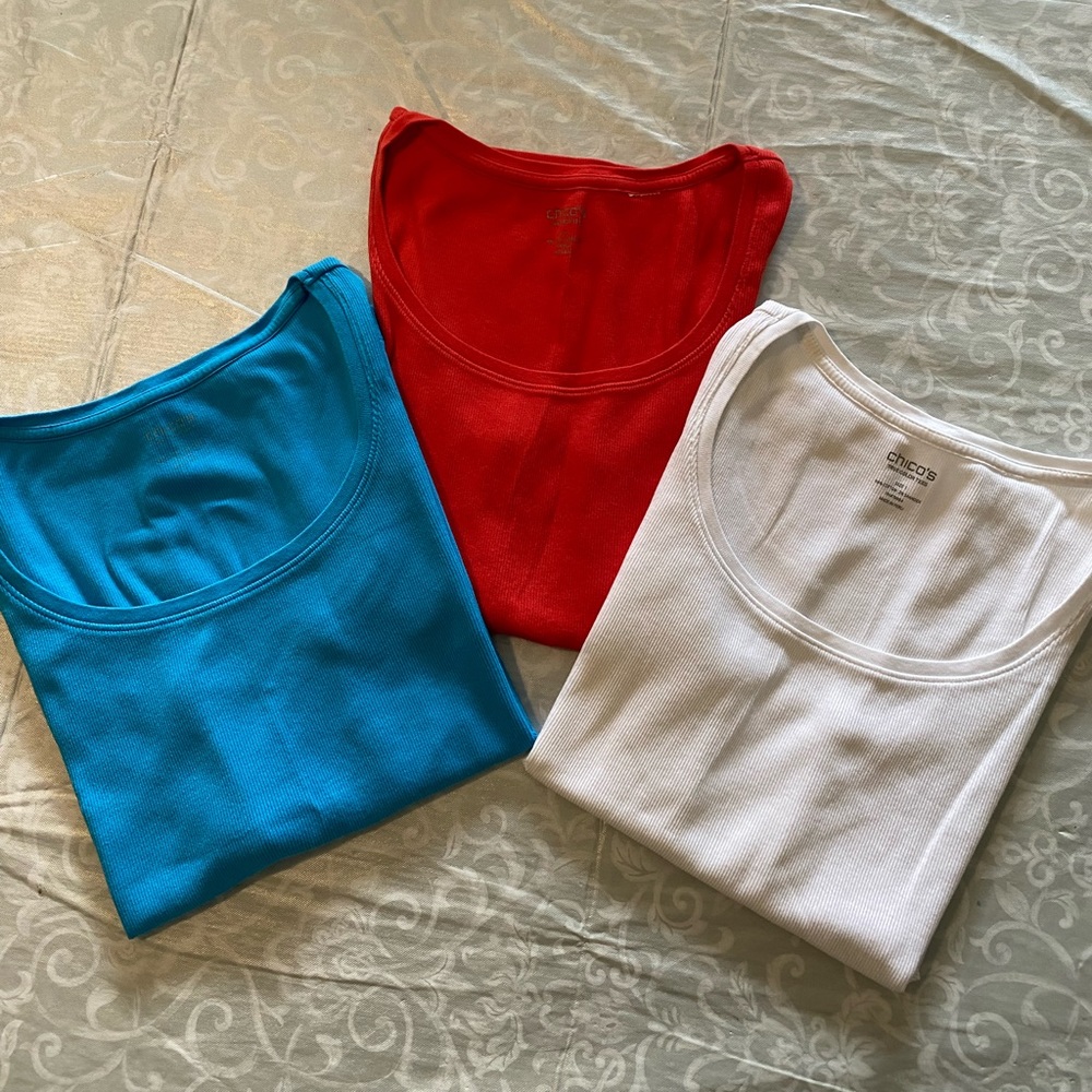 3 Chico’s Tops size M sleeveless see all photos